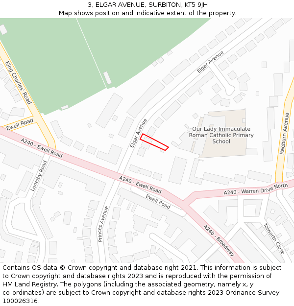3, ELGAR AVENUE, SURBITON, KT5 9JH: Location map and indicative extent of plot