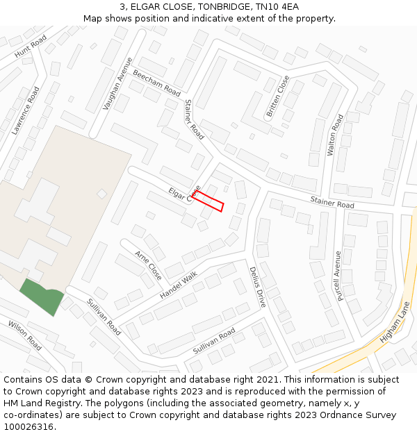 3, ELGAR CLOSE, TONBRIDGE, TN10 4EA: Location map and indicative extent of plot