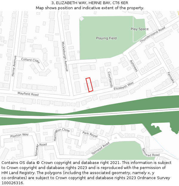 3, ELIZABETH WAY, HERNE BAY, CT6 6ER: Location map and indicative extent of plot