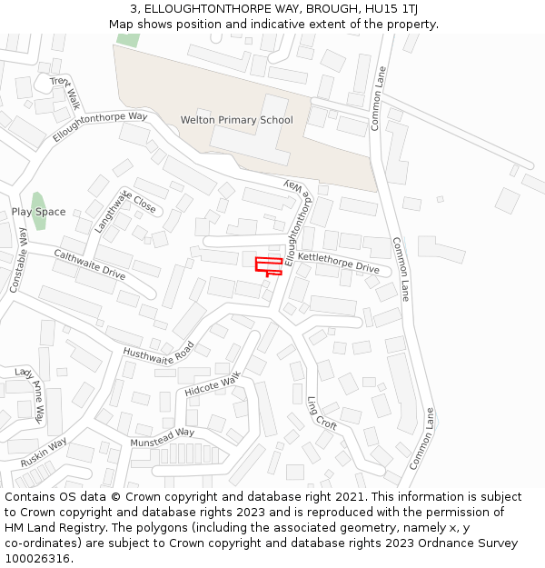 3, ELLOUGHTONTHORPE WAY, BROUGH, HU15 1TJ: Location map and indicative extent of plot