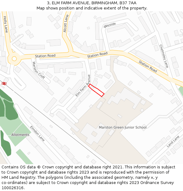 3, ELM FARM AVENUE, BIRMINGHAM, B37 7AA: Location map and indicative extent of plot