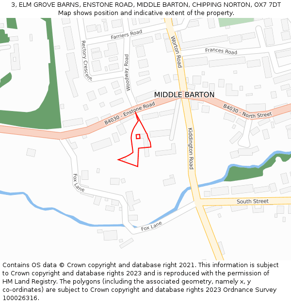 3, ELM GROVE BARNS, ENSTONE ROAD, MIDDLE BARTON, CHIPPING NORTON, OX7 7DT: Location map and indicative extent of plot