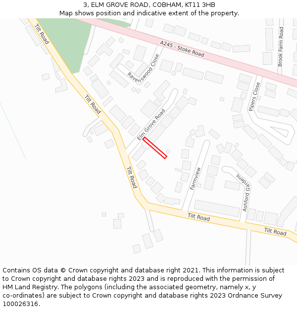 3, ELM GROVE ROAD, COBHAM, KT11 3HB: Location map and indicative extent of plot