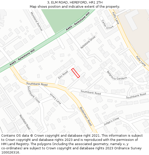 3, ELM ROAD, HEREFORD, HR1 2TH: Location map and indicative extent of plot