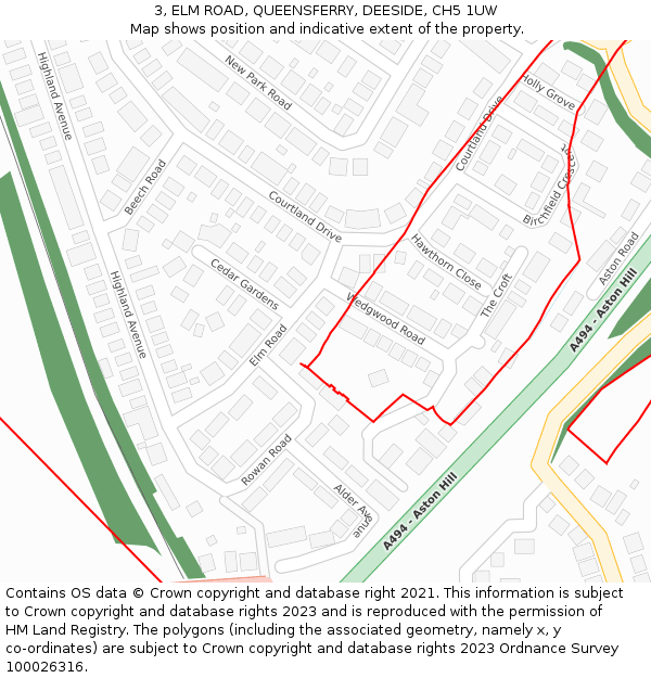 3, ELM ROAD, QUEENSFERRY, DEESIDE, CH5 1UW: Location map and indicative extent of plot