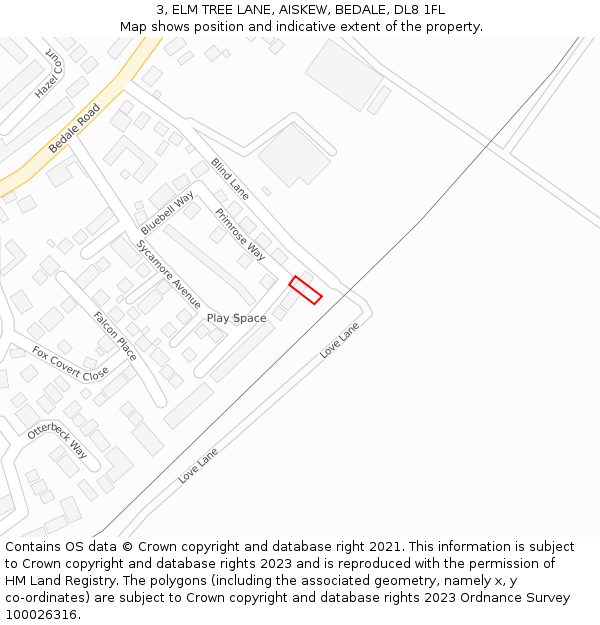 3, ELM TREE LANE, AISKEW, BEDALE, DL8 1FL: Location map and indicative extent of plot