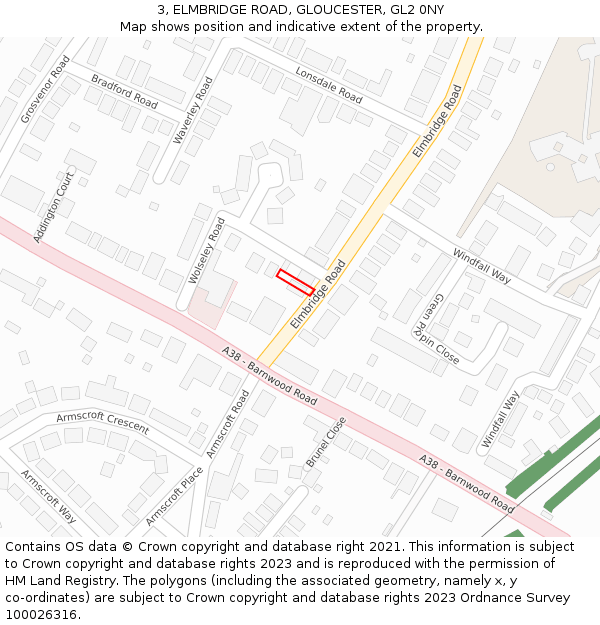 3, ELMBRIDGE ROAD, GLOUCESTER, GL2 0NY: Location map and indicative extent of plot