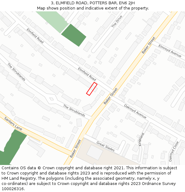 3, ELMFIELD ROAD, POTTERS BAR, EN6 2JH: Location map and indicative extent of plot