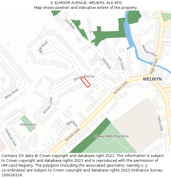 3, ELMOOR AVENUE, WELWYN, AL6 9PG: Location map and indicative extent of plot