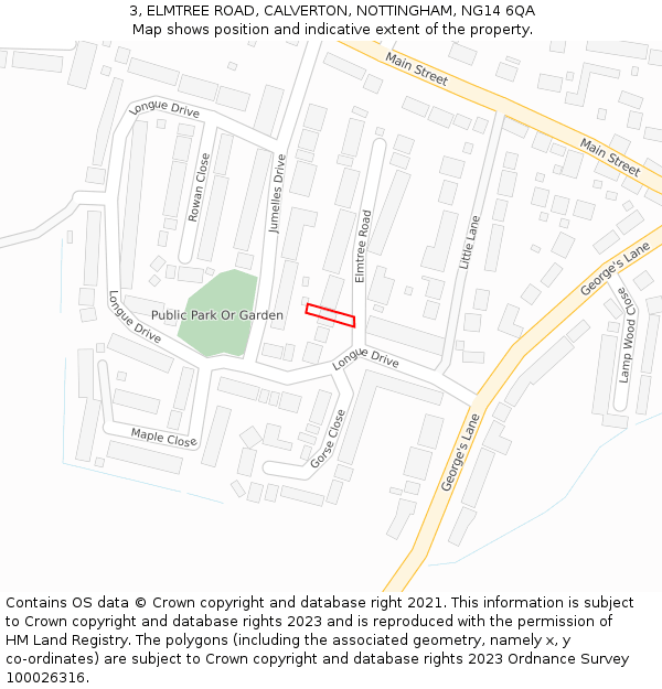 3, ELMTREE ROAD, CALVERTON, NOTTINGHAM, NG14 6QA: Location map and indicative extent of plot