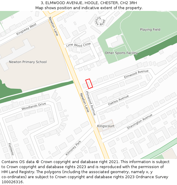 3, ELMWOOD AVENUE, HOOLE, CHESTER, CH2 3RH: Location map and indicative extent of plot