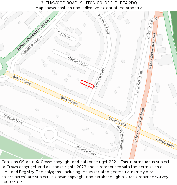 3, ELMWOOD ROAD, SUTTON COLDFIELD, B74 2DQ: Location map and indicative extent of plot
