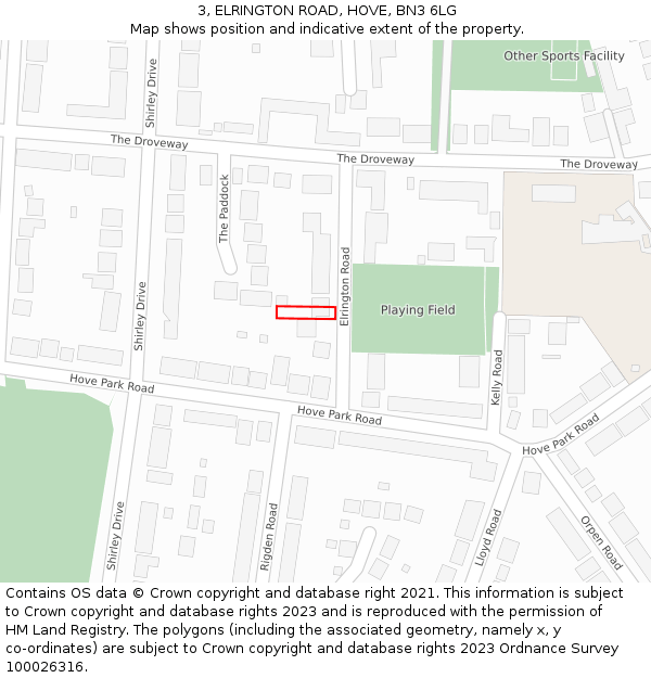 3, ELRINGTON ROAD, HOVE, BN3 6LG: Location map and indicative extent of plot