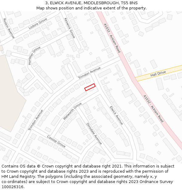 3, ELWICK AVENUE, MIDDLESBROUGH, TS5 8NS: Location map and indicative extent of plot
