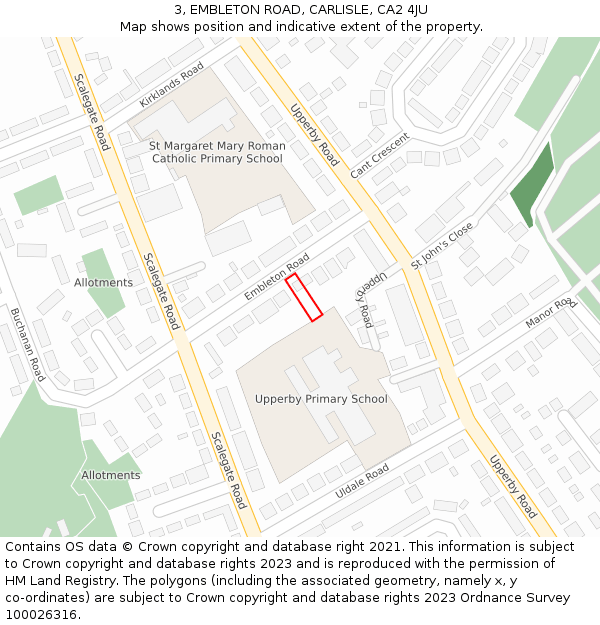3, EMBLETON ROAD, CARLISLE, CA2 4JU: Location map and indicative extent of plot