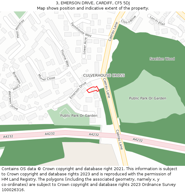 3, EMERSON DRIVE, CARDIFF, CF5 5DJ: Location map and indicative extent of plot