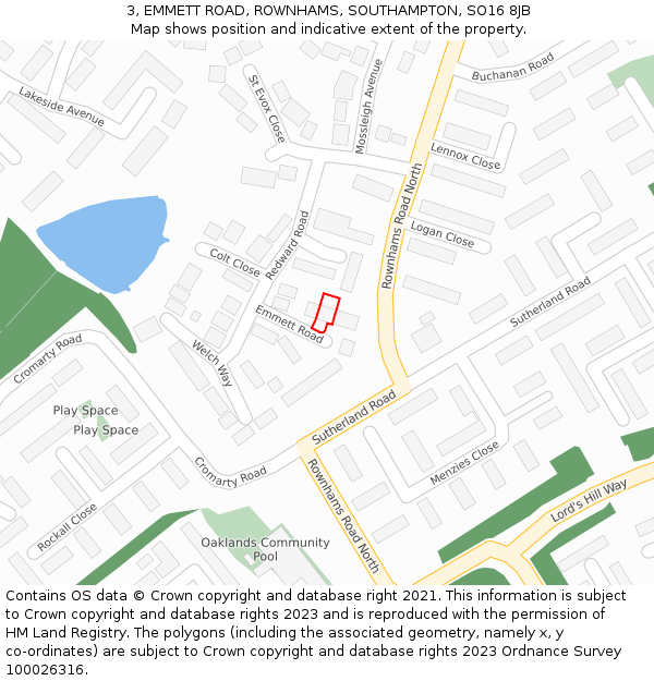 3, EMMETT ROAD, ROWNHAMS, SOUTHAMPTON, SO16 8JB: Location map and indicative extent of plot