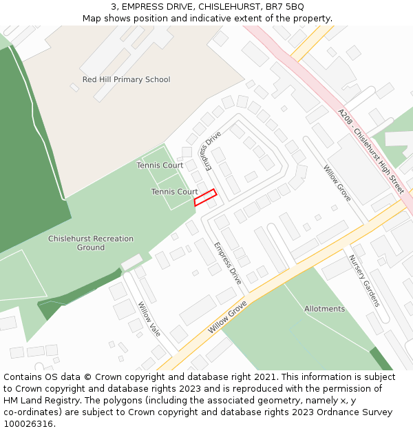 3, EMPRESS DRIVE, CHISLEHURST, BR7 5BQ: Location map and indicative extent of plot