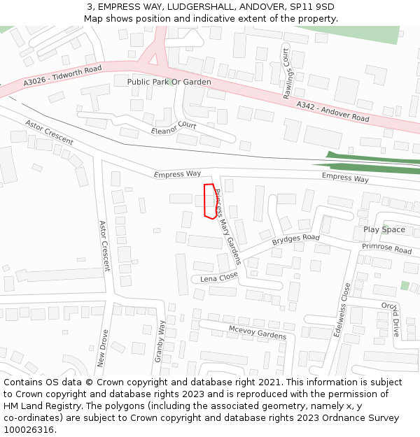 3, EMPRESS WAY, LUDGERSHALL, ANDOVER, SP11 9SD: Location map and indicative extent of plot