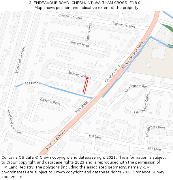 3, ENDEAVOUR ROAD, CHESHUNT, WALTHAM CROSS, EN8 0LL: Location map and indicative extent of plot