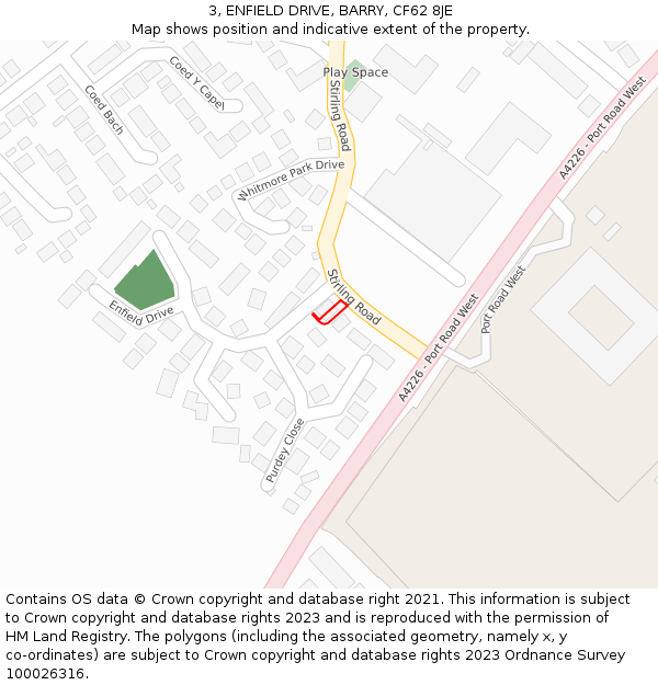 3, ENFIELD DRIVE, BARRY, CF62 8JE: Location map and indicative extent of plot