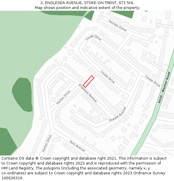 3, ENGLESEA AVENUE, STOKE-ON-TRENT, ST3 5HL: Location map and indicative extent of plot