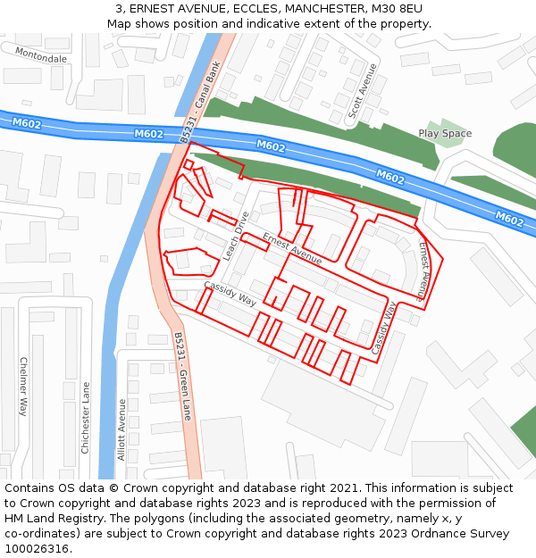 3, ERNEST AVENUE, ECCLES, MANCHESTER, M30 8EU: Location map and indicative extent of plot