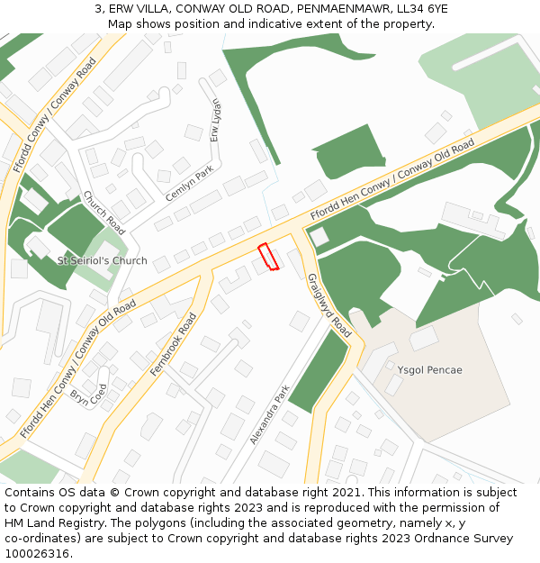3, ERW VILLA, CONWAY OLD ROAD, PENMAENMAWR, LL34 6YE: Location map and indicative extent of plot