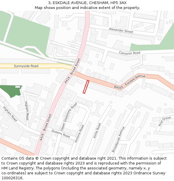 3, ESKDALE AVENUE, CHESHAM, HP5 3AX: Location map and indicative extent of plot