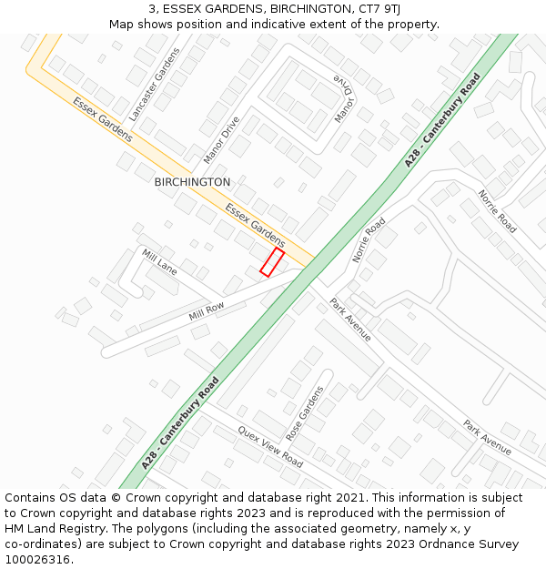 3, ESSEX GARDENS, BIRCHINGTON, CT7 9TJ: Location map and indicative extent of plot