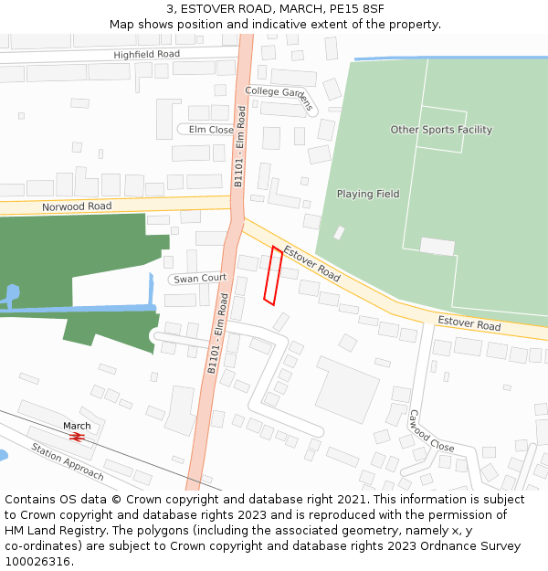 3, ESTOVER ROAD, MARCH, PE15 8SF: Location map and indicative extent of plot