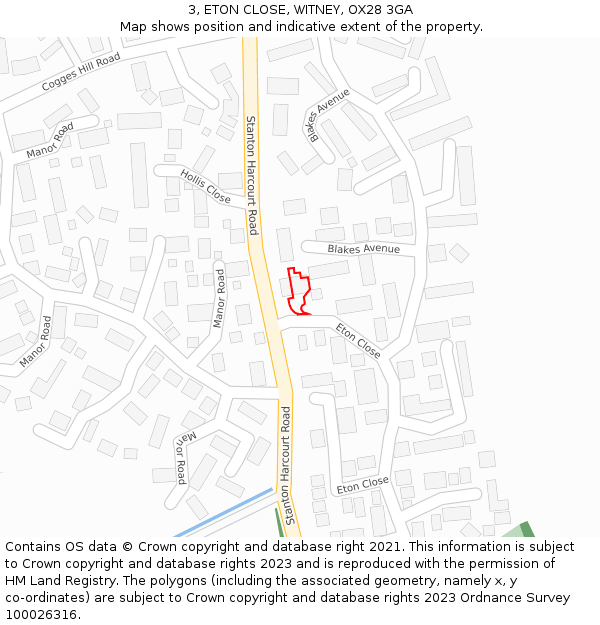 3, ETON CLOSE, WITNEY, OX28 3GA: Location map and indicative extent of plot