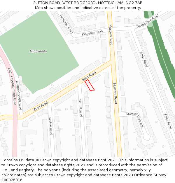 3, ETON ROAD, WEST BRIDGFORD, NOTTINGHAM, NG2 7AR: Location map and indicative extent of plot