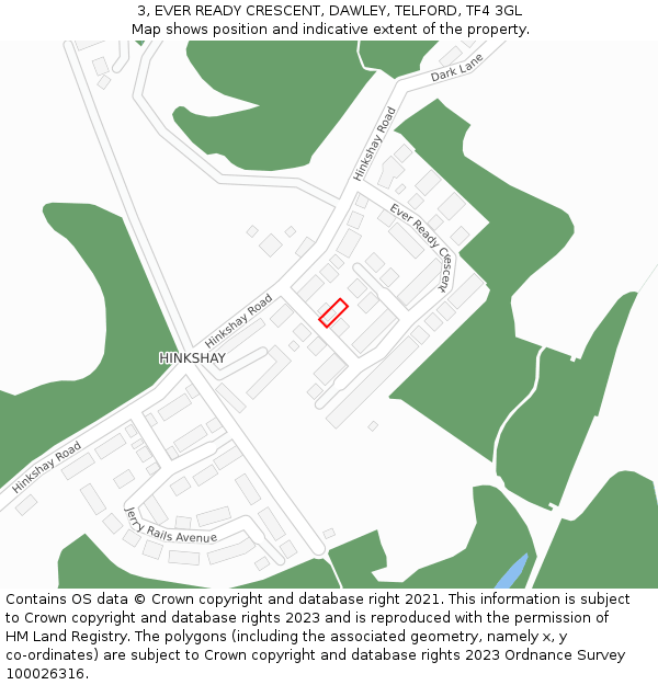 3, EVER READY CRESCENT, DAWLEY, TELFORD, TF4 3GL: Location map and indicative extent of plot