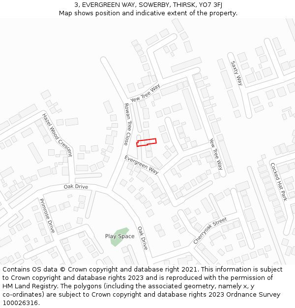 3, EVERGREEN WAY, SOWERBY, THIRSK, YO7 3FJ: Location map and indicative extent of plot