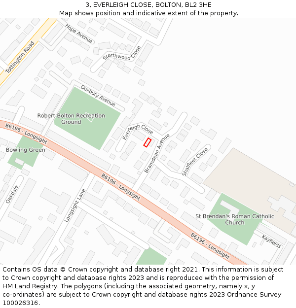 3, EVERLEIGH CLOSE, BOLTON, BL2 3HE: Location map and indicative extent of plot