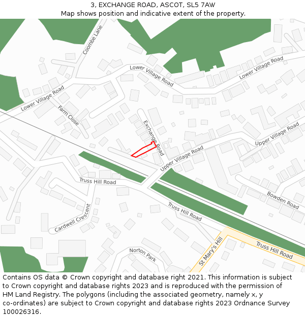 3, EXCHANGE ROAD, ASCOT, SL5 7AW: Location map and indicative extent of plot