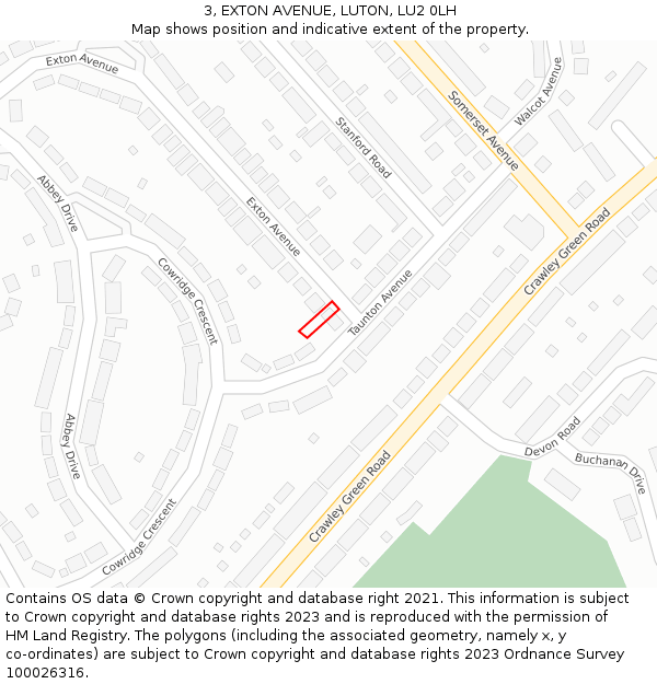 3, EXTON AVENUE, LUTON, LU2 0LH: Location map and indicative extent of plot