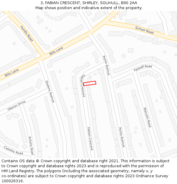 3, FABIAN CRESCENT, SHIRLEY, SOLIHULL, B90 2AA: Location map and indicative extent of plot
