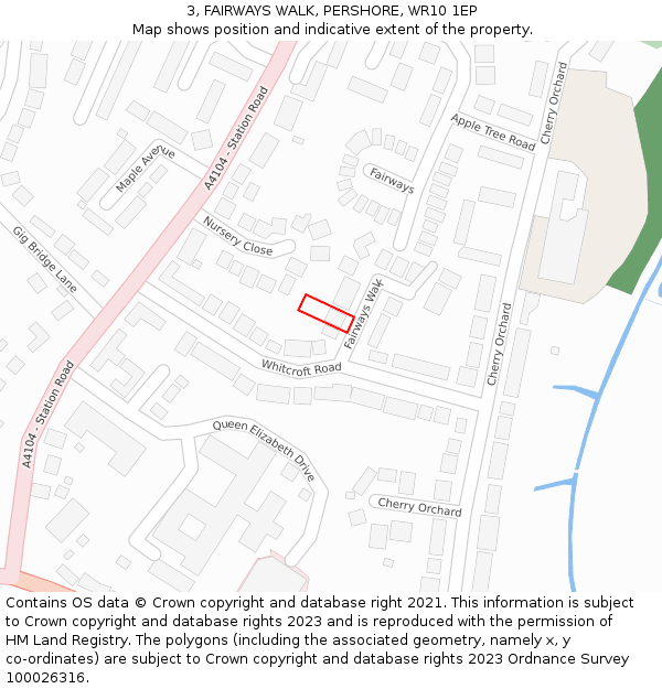 3, FAIRWAYS WALK, PERSHORE, WR10 1EP: Location map and indicative extent of plot