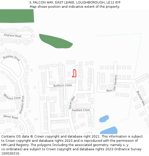 3, FALCON WAY, EAST LEAKE, LOUGHBOROUGH, LE12 6YF: Location map and indicative extent of plot