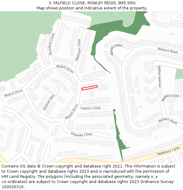 3, FALFIELD CLOSE, ROWLEY REGIS, B65 9SN: Location map and indicative extent of plot
