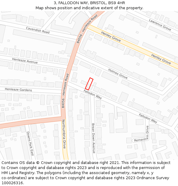 3, FALLODON WAY, BRISTOL, BS9 4HR: Location map and indicative extent of plot