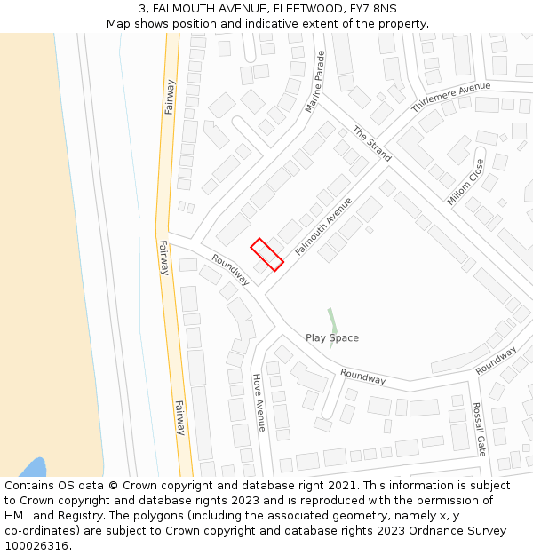 3, FALMOUTH AVENUE, FLEETWOOD, FY7 8NS: Location map and indicative extent of plot