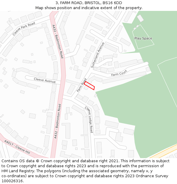 3, FARM ROAD, BRISTOL, BS16 6DD: Location map and indicative extent of plot