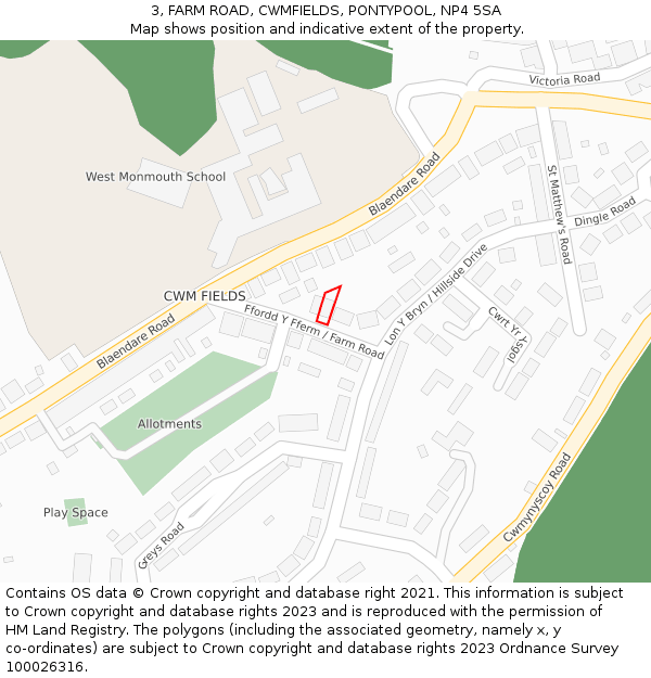 3, FARM ROAD, CWMFIELDS, PONTYPOOL, NP4 5SA: Location map and indicative extent of plot