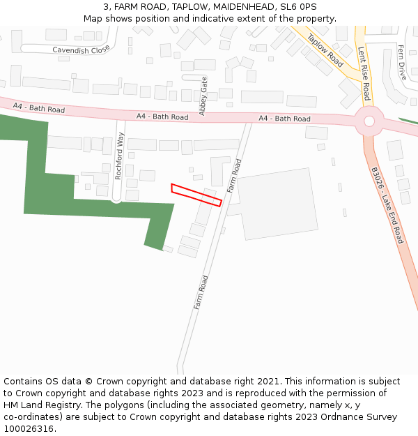 3, FARM ROAD, TAPLOW, MAIDENHEAD, SL6 0PS: Location map and indicative extent of plot