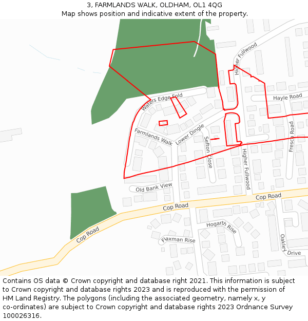 3, FARMLANDS WALK, OLDHAM, OL1 4QG: Location map and indicative extent of plot