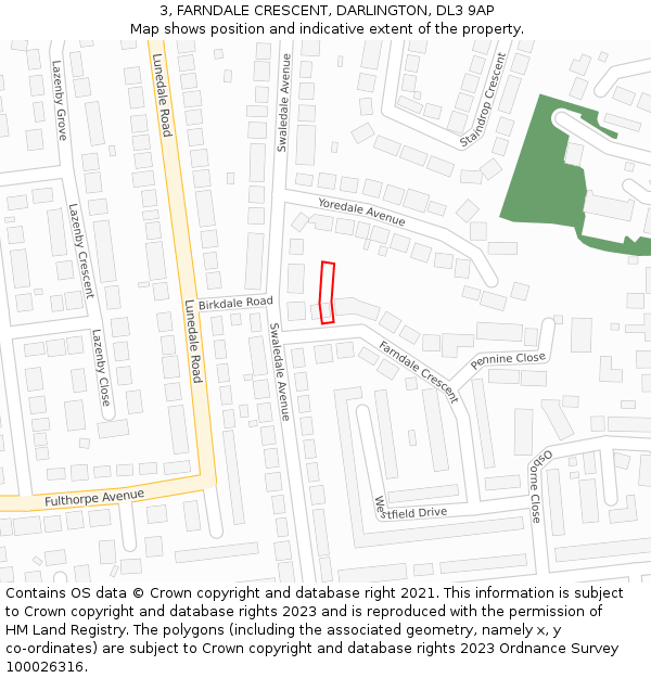 3, FARNDALE CRESCENT, DARLINGTON, DL3 9AP: Location map and indicative extent of plot