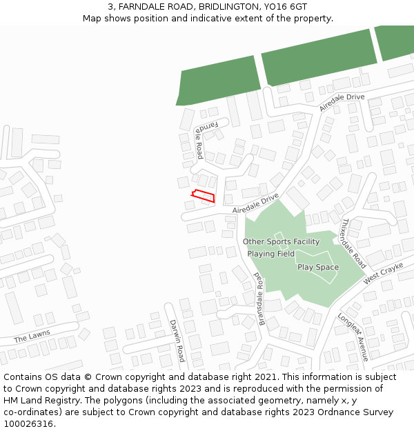 3, FARNDALE ROAD, BRIDLINGTON, YO16 6GT: Location map and indicative extent of plot